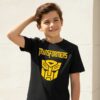 Camiseta Manga Curta Malha PV Infantil Unissex Preta Transformers Logo Amarelo Silk Screen Manual mlr