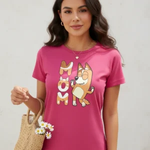 D_NQ_NP_2X_629649-MLB114390034575_072026-F Camiseta Malha PV Manga Curta Baby Look Feminina Rosa Bluey Mãe Chilli mlr