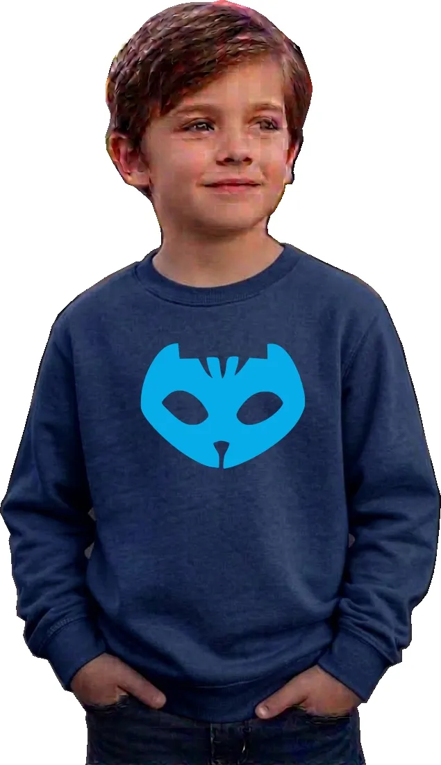 Moletom Infantil Unissex Azul Menino Gato Pj Masks Estampa Silk Screen Manual mlc