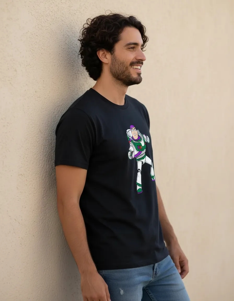 Camiseta Manga Curta Adulto Unissex Preta Buzz Ligthyear Toy Story