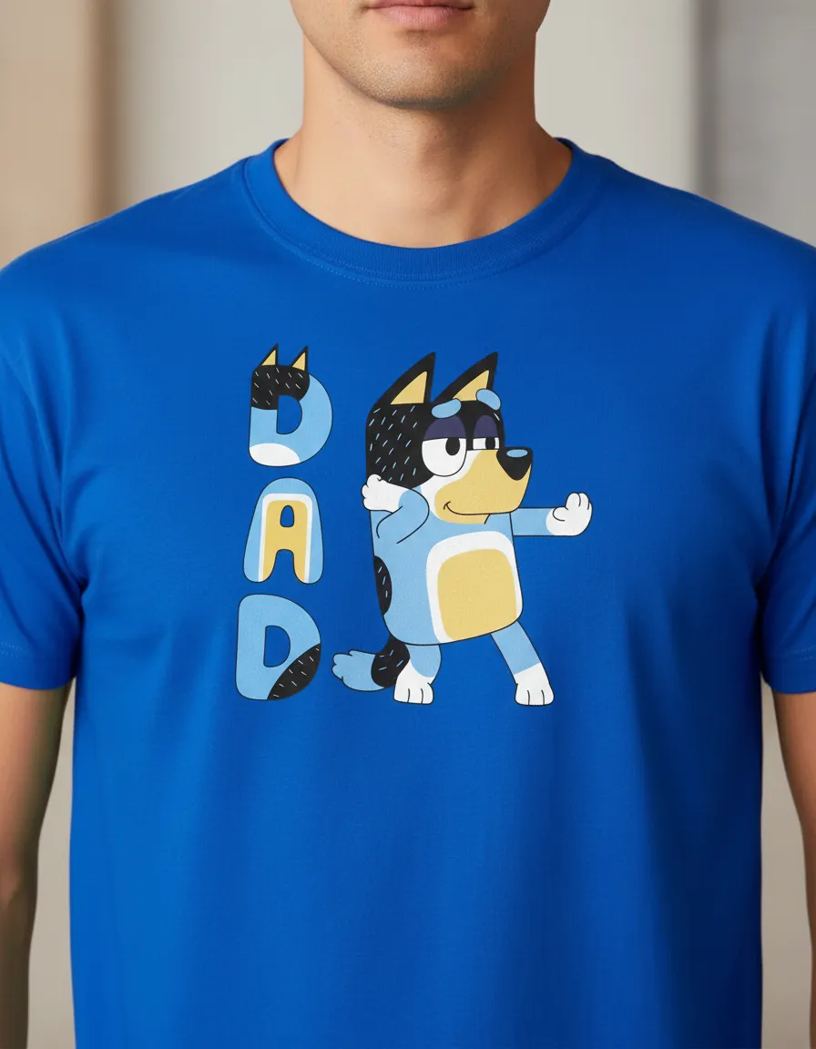 D_NQ_NP_2X_638262-MLB113102635494_072026-F-camiseta-bluey-adulto-tradicional- Camiseta Masculina Desenho Pai Bluey Bandit Tradicional Cor Azul-Royal