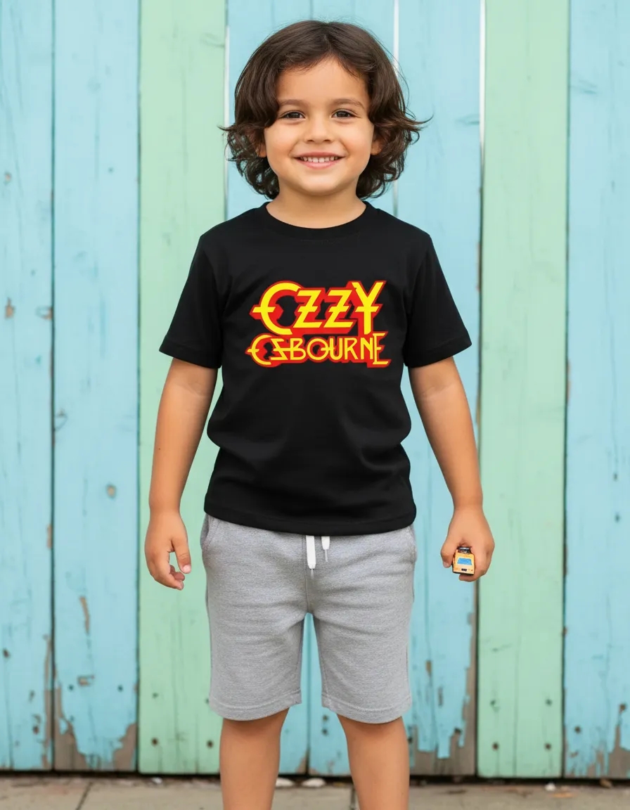 Camiseta Infantil Unissex Preta Ozzy Osbourne Silk Screen mlc