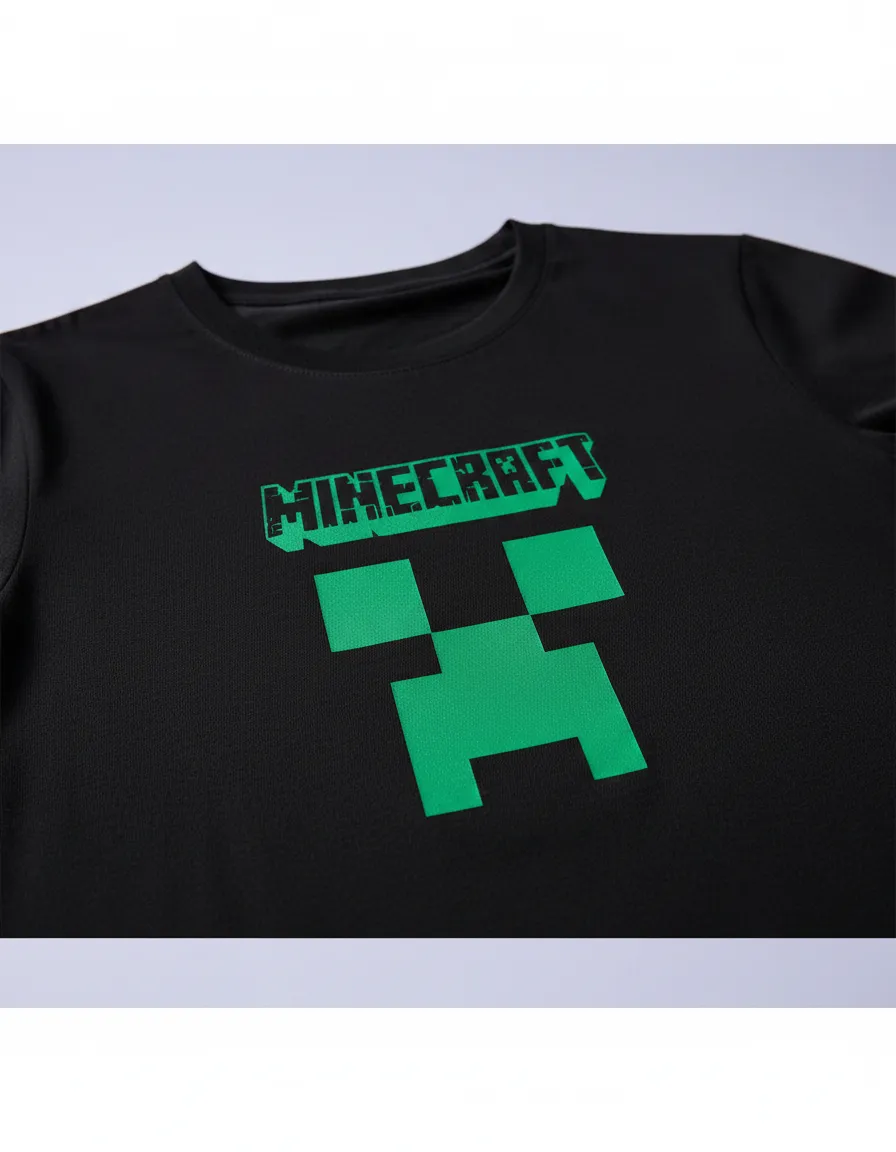 Camiseta Manga Curta Baby Look Feminina Preta Minecraft Creeper mlr