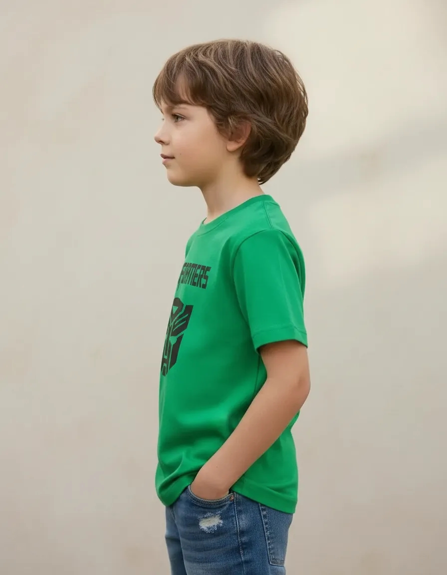 D_NQ_NP_2X_654129-MLA113191051512_072026-F Camiseta Manga Curta Malha PV Infantil Unissex Verde Transformers Estampa Silk Screen Manual Premium