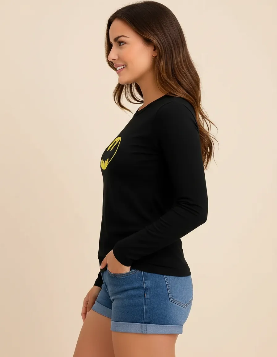 D_NQ_NP_2X_677600-MLA113883853317_062026-F Camiseta Malha PV Manga Longa Feminina Baby Look Preta Batman