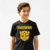 Camiseta Manga Curta Malha PV Infantil Unissex Preta Transformers Logo Amarelo Silk Screen Manual mlr