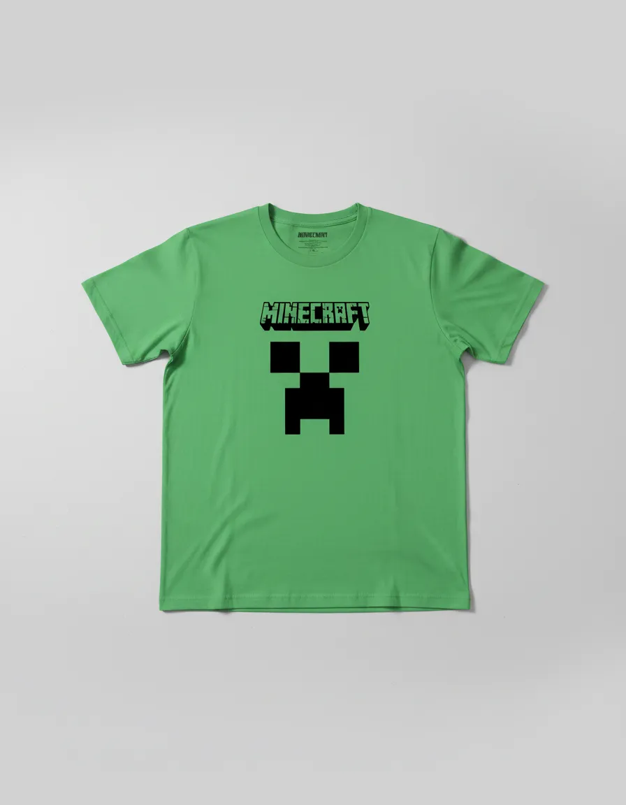 Camiseta Manga Curta Baby Look Feminina Verde Minecraft Creeper