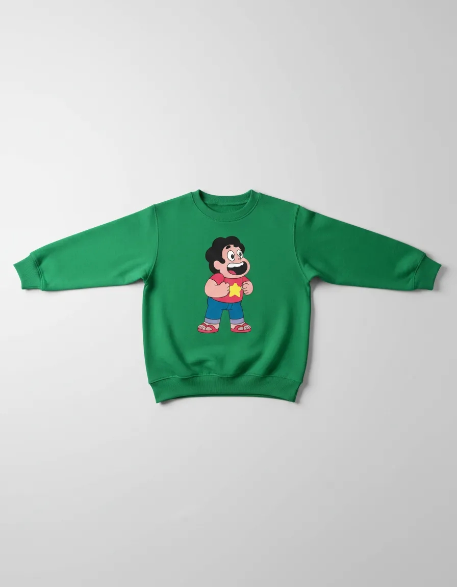 D_NQ_NP_2X_708325-MLA114412662081_072026-F Blusa Moletom Algodão Flanelado Infantil Unissex Verde Steven Universo Estampa Silk Screen Manual