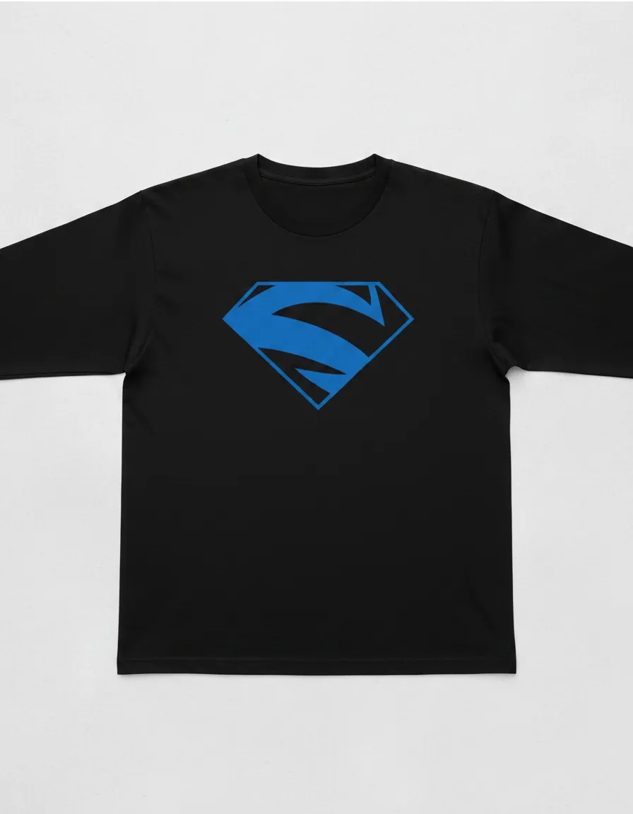 Camiseta Manga Comprida Longa Preta Adulto Unissex Super Homem Elétrico Logo Azul Silk Screen Manual Spe