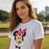 Camiseta Manga Curta Adulto Baby Look Feminina Branca Minnie Mouse mlr