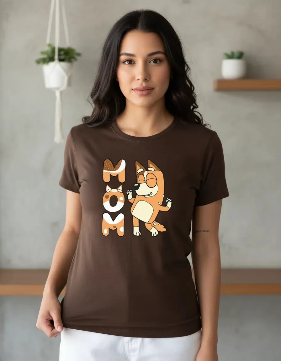 D_NQ_NP_2X_723871-MLB111236725308_052026-F Camiseta Manga Comprida Curta Baby Look Malha Pv Silk Screen Bluey Chilli Cor Marrom