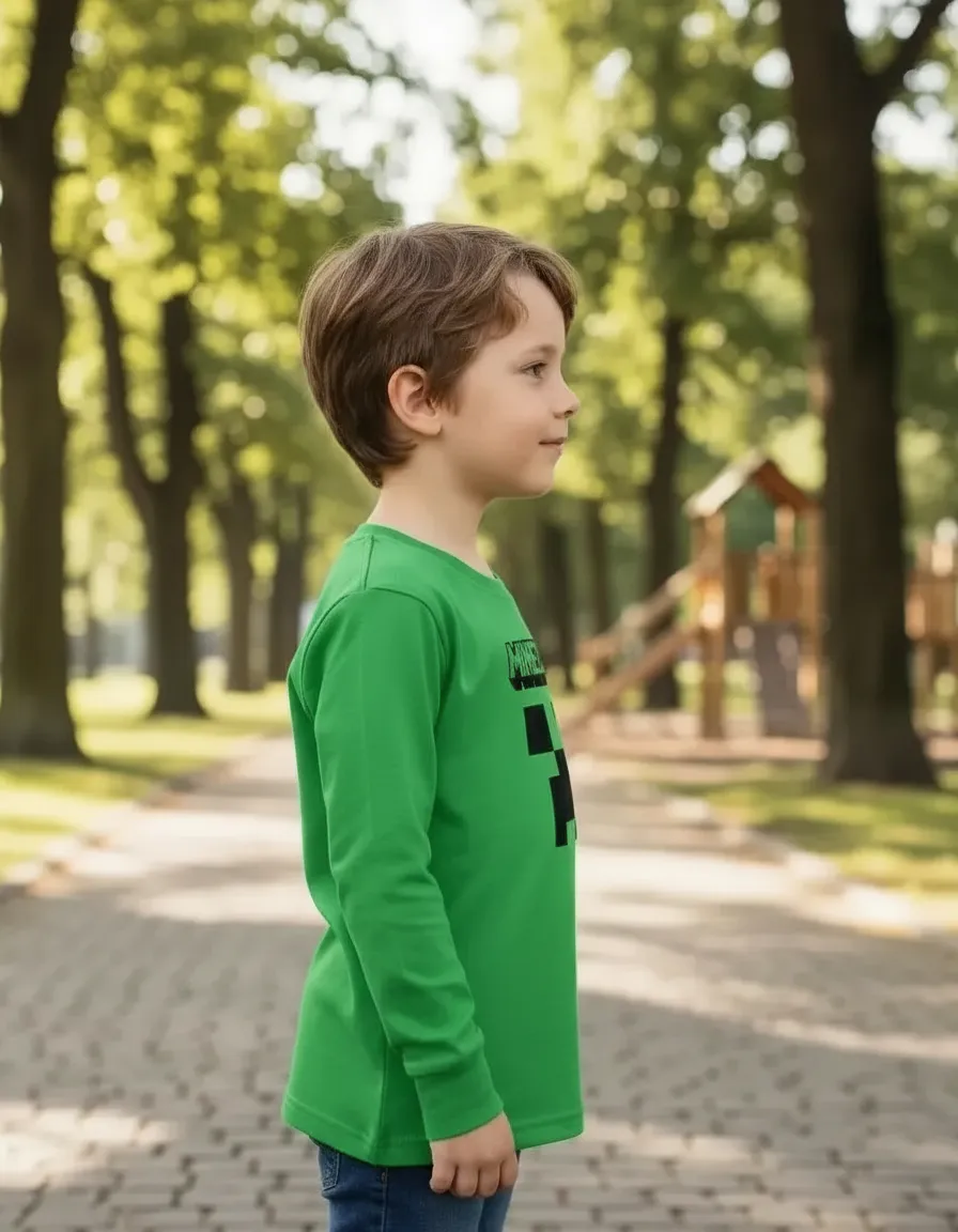 D_NQ_NP_2X_740905-MLA112989266345_062026-F-camiseta-infantil-manga-longa-verde-minecraft-silk-screen-hq Camiseta Manga Comprida Longa Infantil Unissex Verde Minecraft Creeper Silk Screen Manual Premium ML