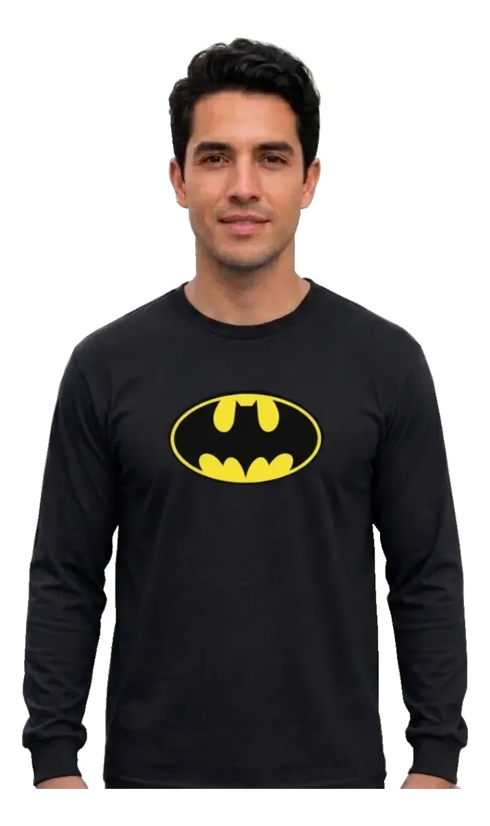 D_NQ_NP_2X_745191-MLB112673434836_062026-F Camiseta Manga Longa Adulto Unissex Batman Logo Clássico Cor Preta