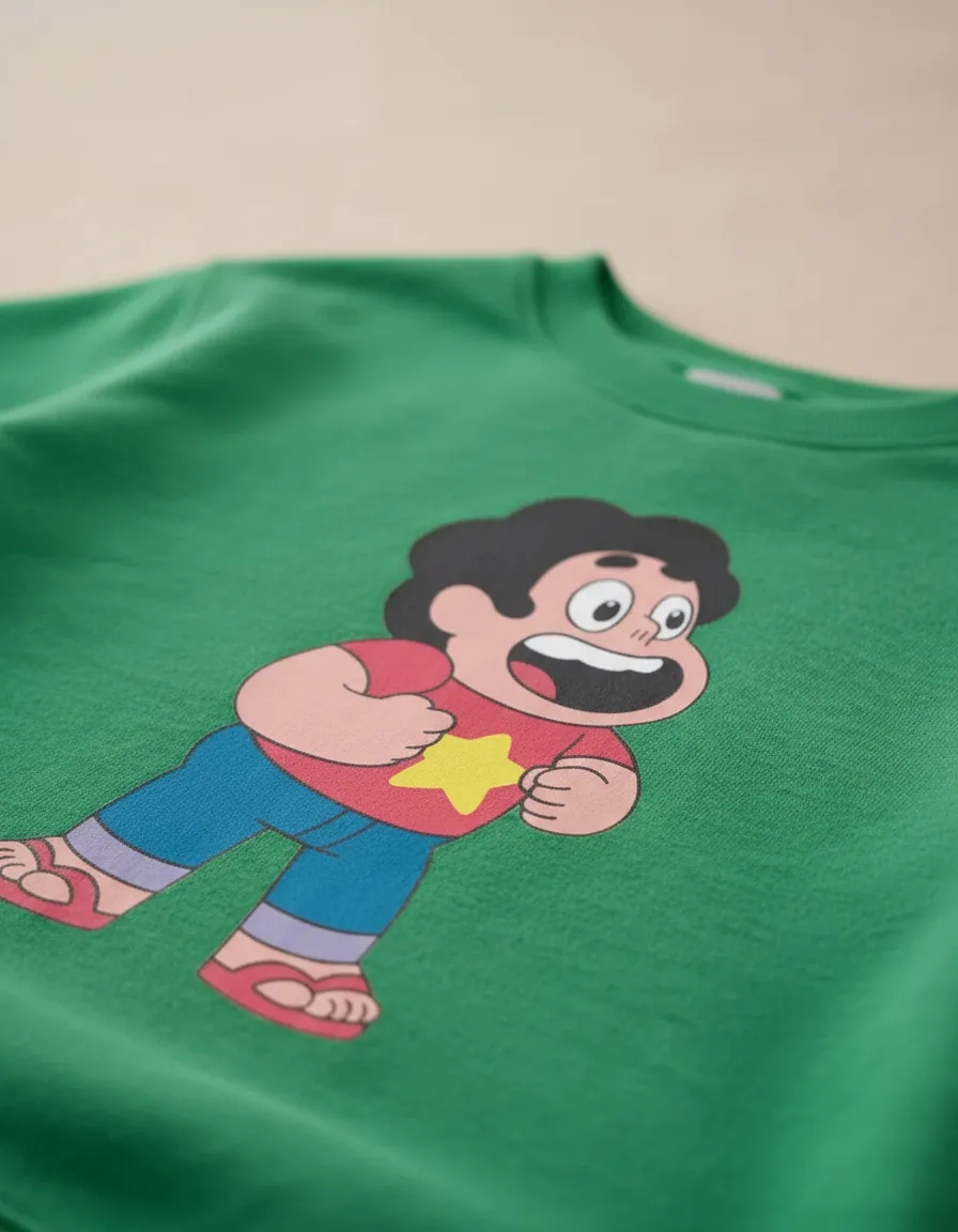 D_NQ_NP_2X_749888-MLA114412924925_072026-F Blusa Moletom Algodão Flanelado Infantil Unissex Verde Steven Universo Estampa Silk Screen Manual