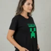 Camiseta Manga Curta Baby Look Feminina Preta Minecraft Creeper mlr