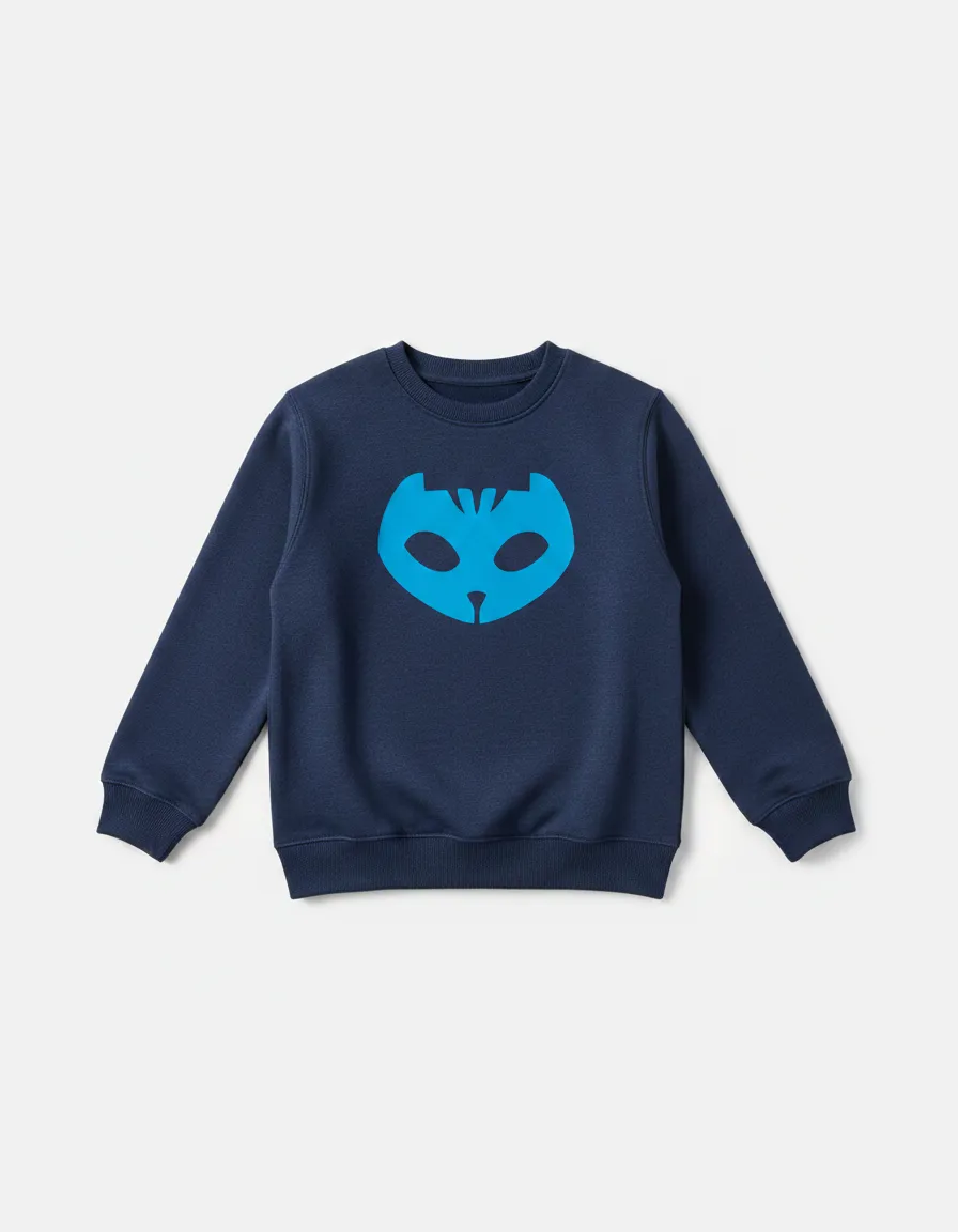 Moletom Infantil Unissex Azul Menino Gato Pj Masks Estampa Silk Screen Manual mlc