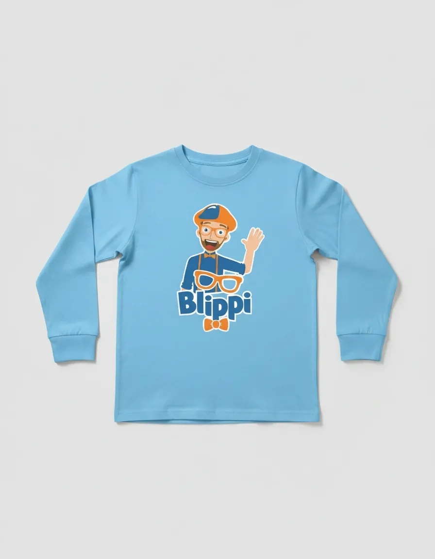 Camiseta Azul Turquesa Blippi Infantil Manga Comprida Unissex T-shirt Premium spe