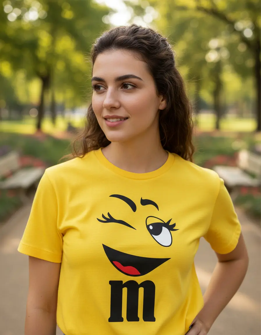 Camiseta Baby Look Amarela M&ms Piscadinha Divertido mlc