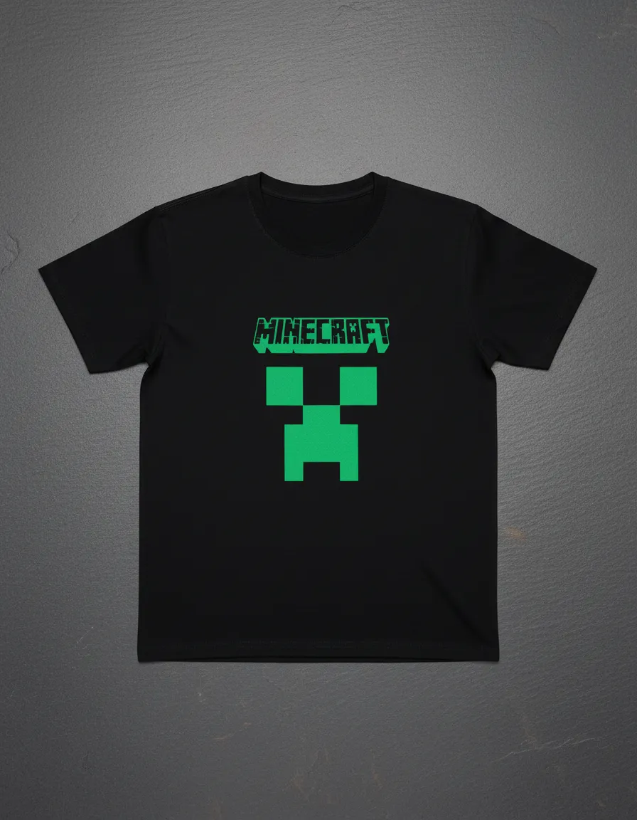 Camiseta Manga Curta Baby Look Feminina Preta Minecraft Creeper mlr