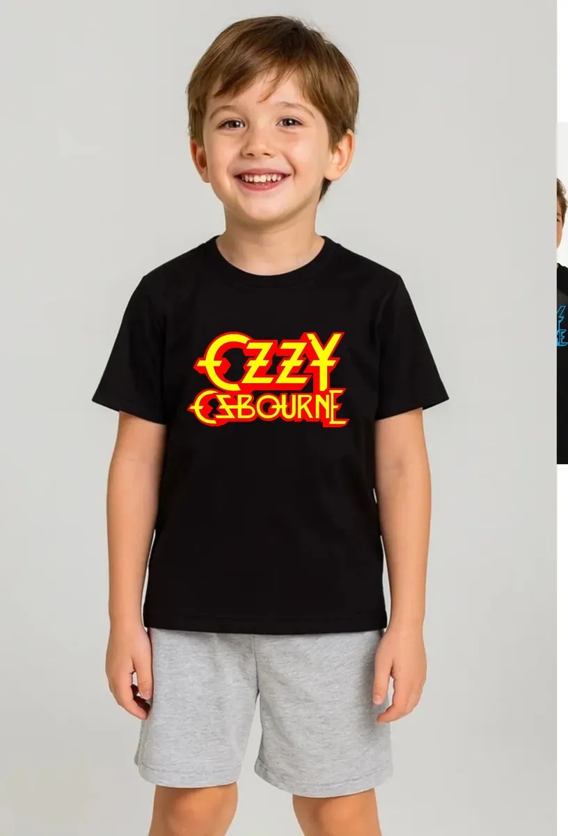 Camiseta Infantil Unissex Preta Ozzy Osbourne Silk Screen mlc