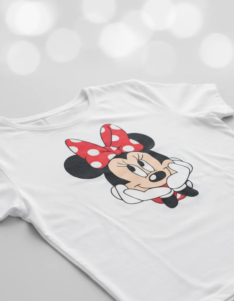 Camiseta Manga Curta Adulto Baby Look Feminina Branca Minnie Mouse mlr