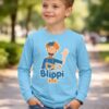 Camiseta Azul Turquesa Blippi Infantil Manga Comprida Unissex T-shirt Premium spe