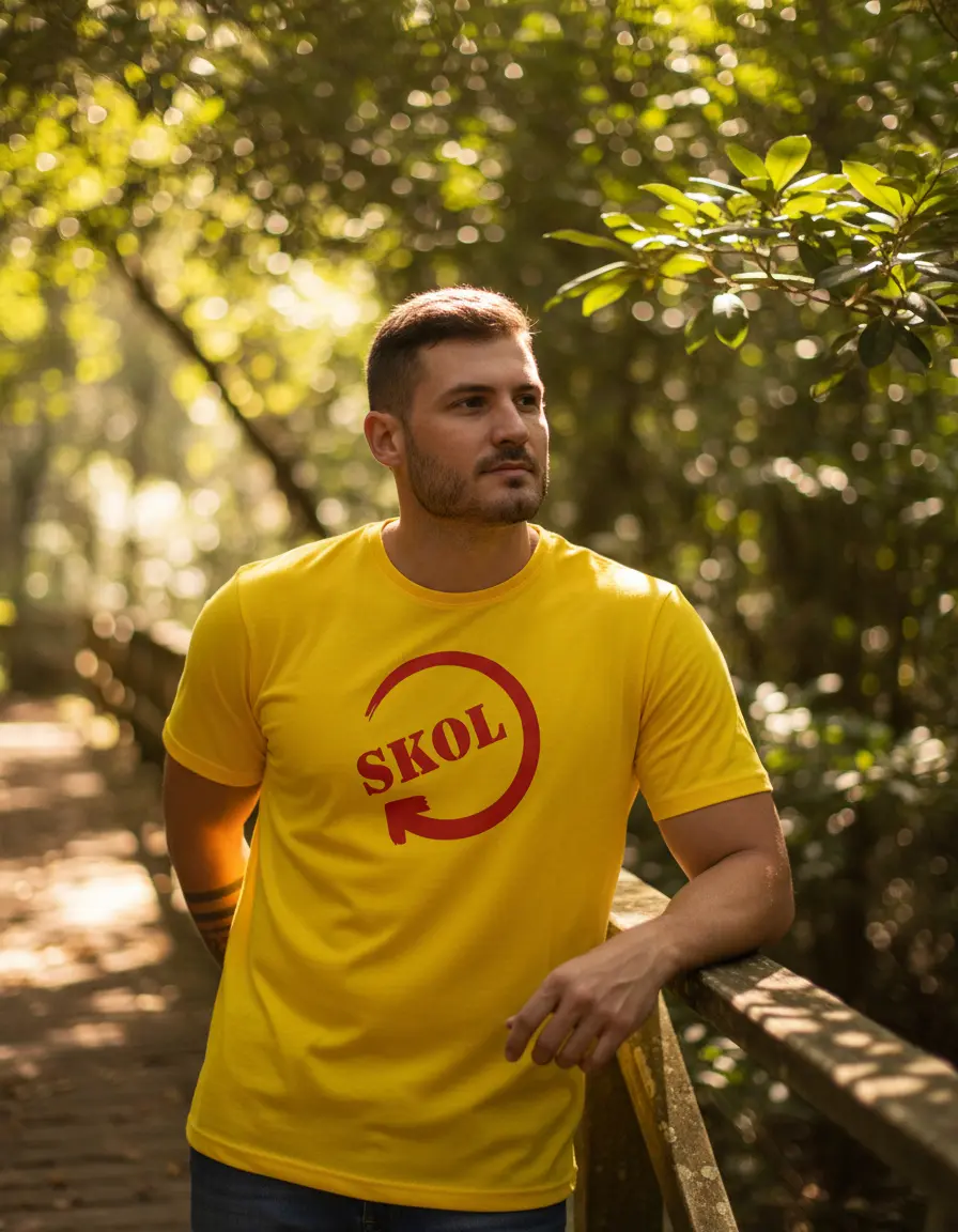 Camiseta Amarela Adulto Unissex Skol Silk Screen Manual mlc