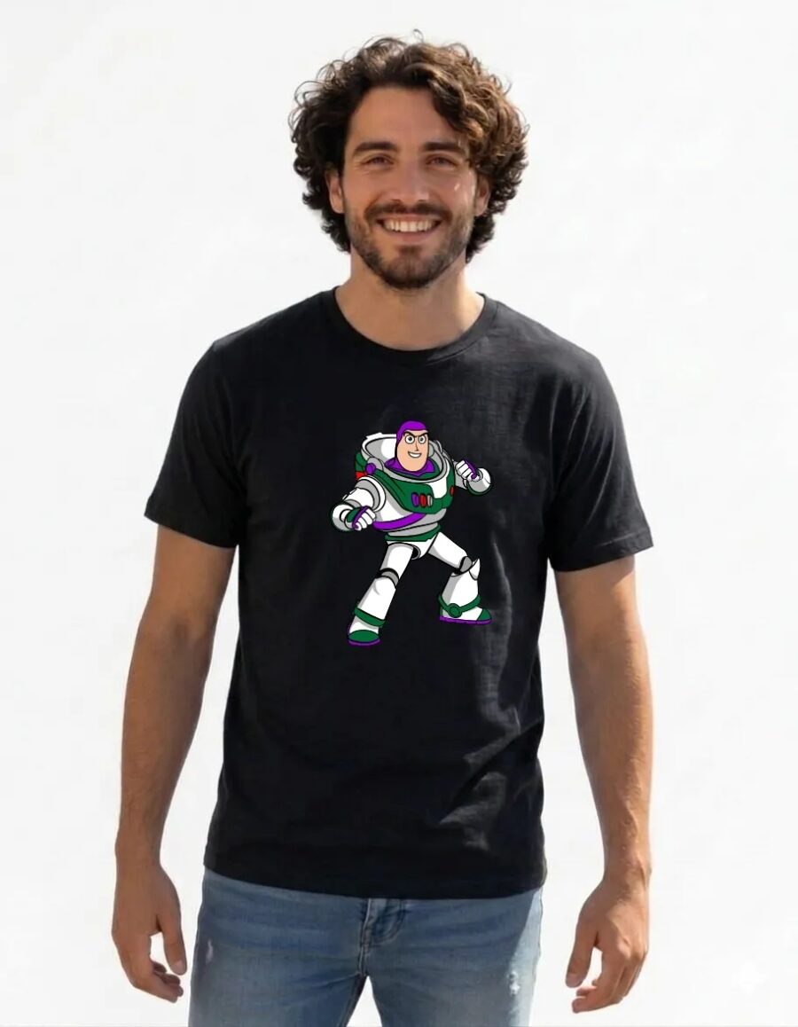 Camiseta Manga Curta Adulto Unissex Preta Buzz Ligthyear Toy Story