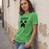 Camiseta Manga Curta Baby Look Feminina Verde Minecraft Creeper