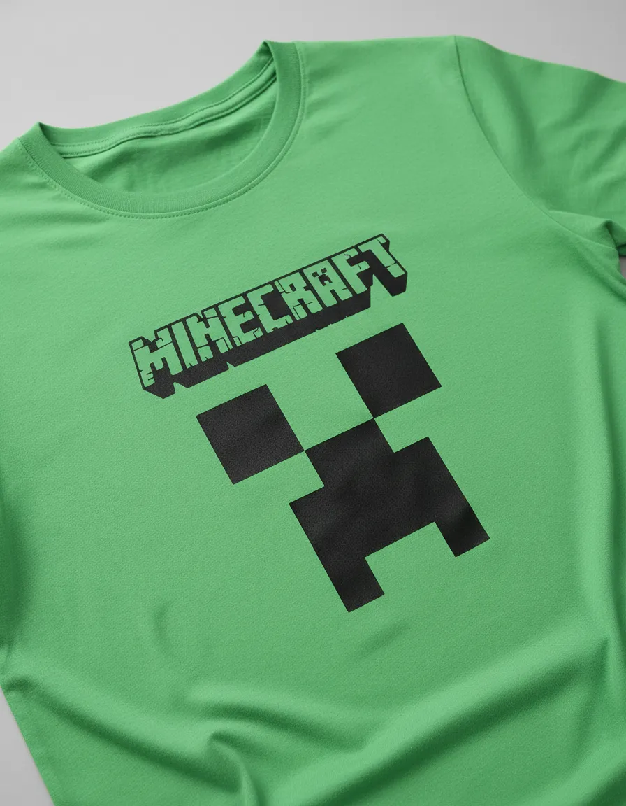 Camiseta Manga Curta Baby Look Feminina Verde Minecraft Creeper