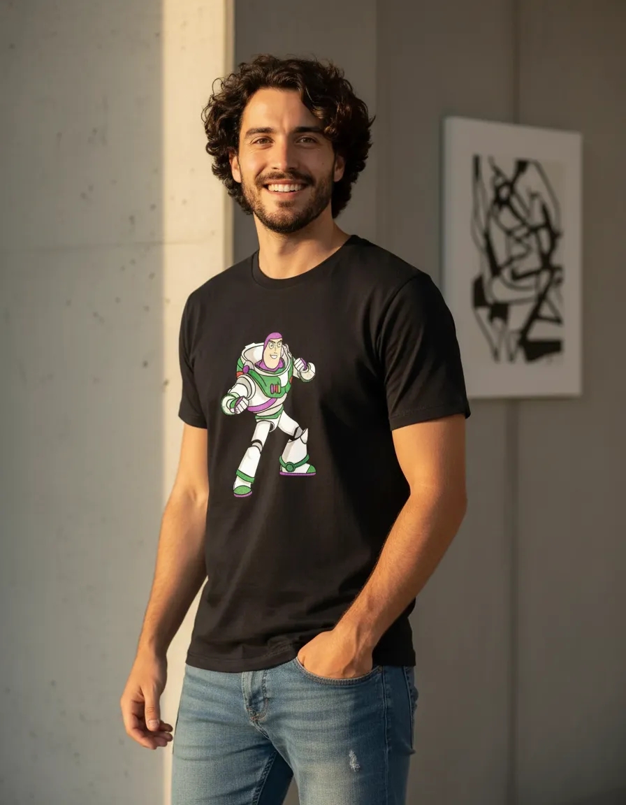 Camiseta Manga Curta Adulto Unissex Preta Buzz Ligthyear Toy Story