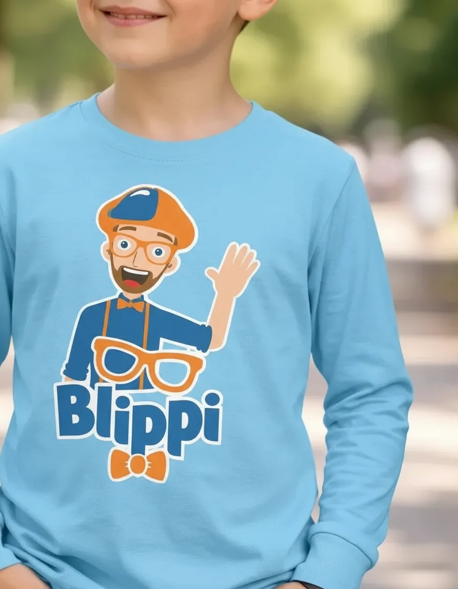 Camiseta Azul Turquesa Blippi Infantil Manga Comprida Unissex T-shirt Premium spe