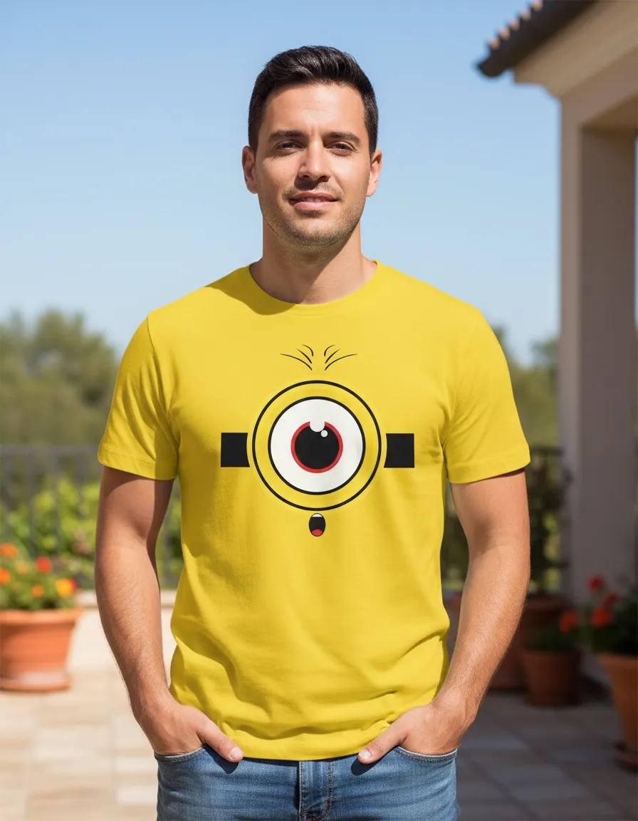 D_NQ_NP_2X_901334-MLB114039872474_072026-F-camiseta-minions-sob-medida (1) Camiseta Malha PV Manga Curta Adulto Unissex Amarela Minions Estampa Silk Screen Manual Premium mlc