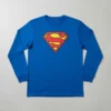 Camiseta Manga Comprida Longa Adulto Unissex Azul Super Homem Silk Screen Manual Premium mlc