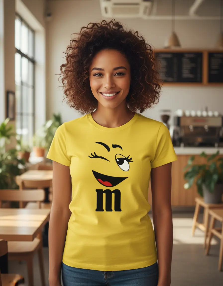 Camiseta Baby Look Amarela M&ms Piscadinha Divertido mlc