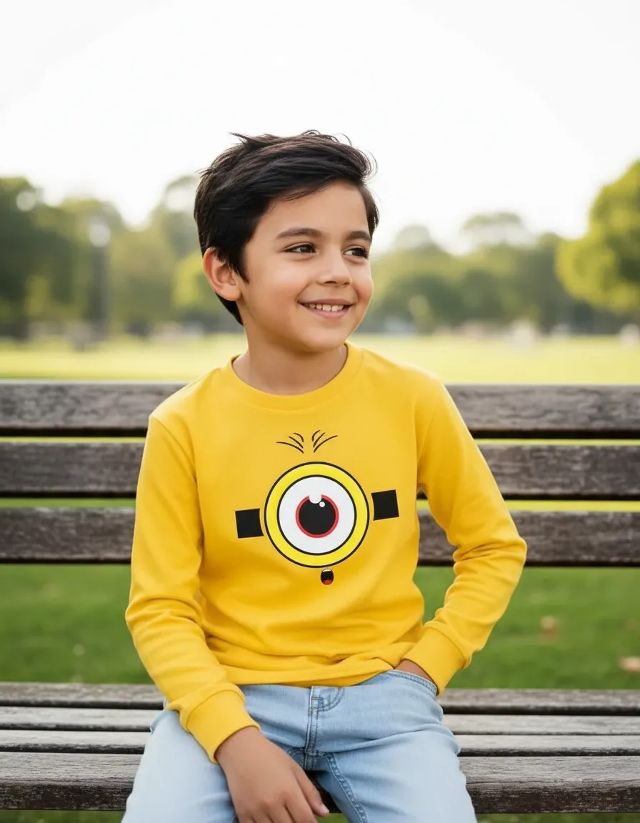 D_NQ_NP_2X_913362-MLA111721311320_062026-F Camiseta Manga Comprida Longa Unissex Infantil Silk Screen Premium Minions Amarela