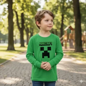 D_NQ_NP_2X_915614-MLB112987254059_062026-F-camiseta-infantil-manga-longa-verde-minecraft-silk-screen-hq Camiseta Manga Comprida Longa Infantil Unissex Verde Minecraft Creeper Silk Screen Manual Premium ML