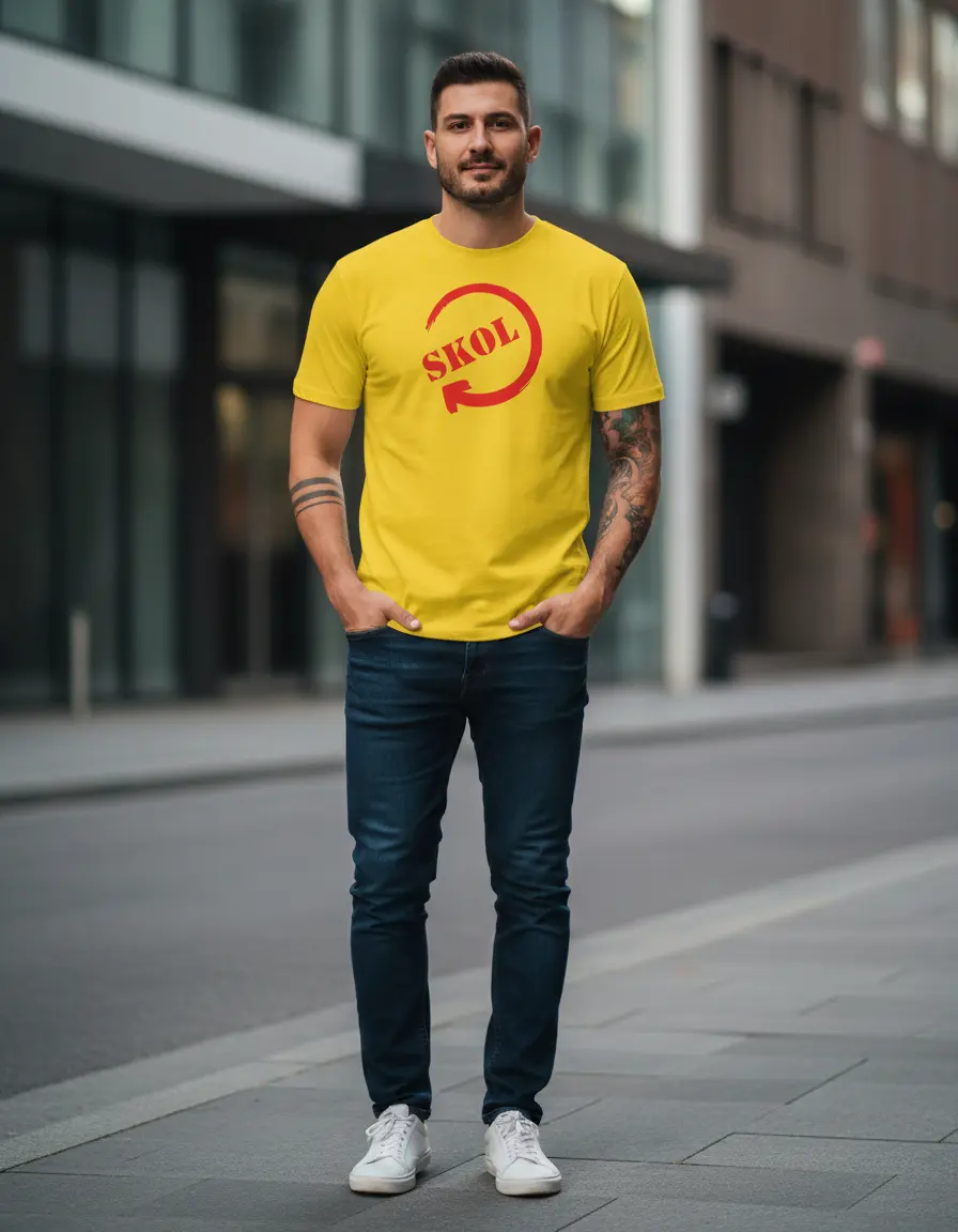 Camiseta Amarela Adulto Unissex Skol Silk Screen Manual mlc