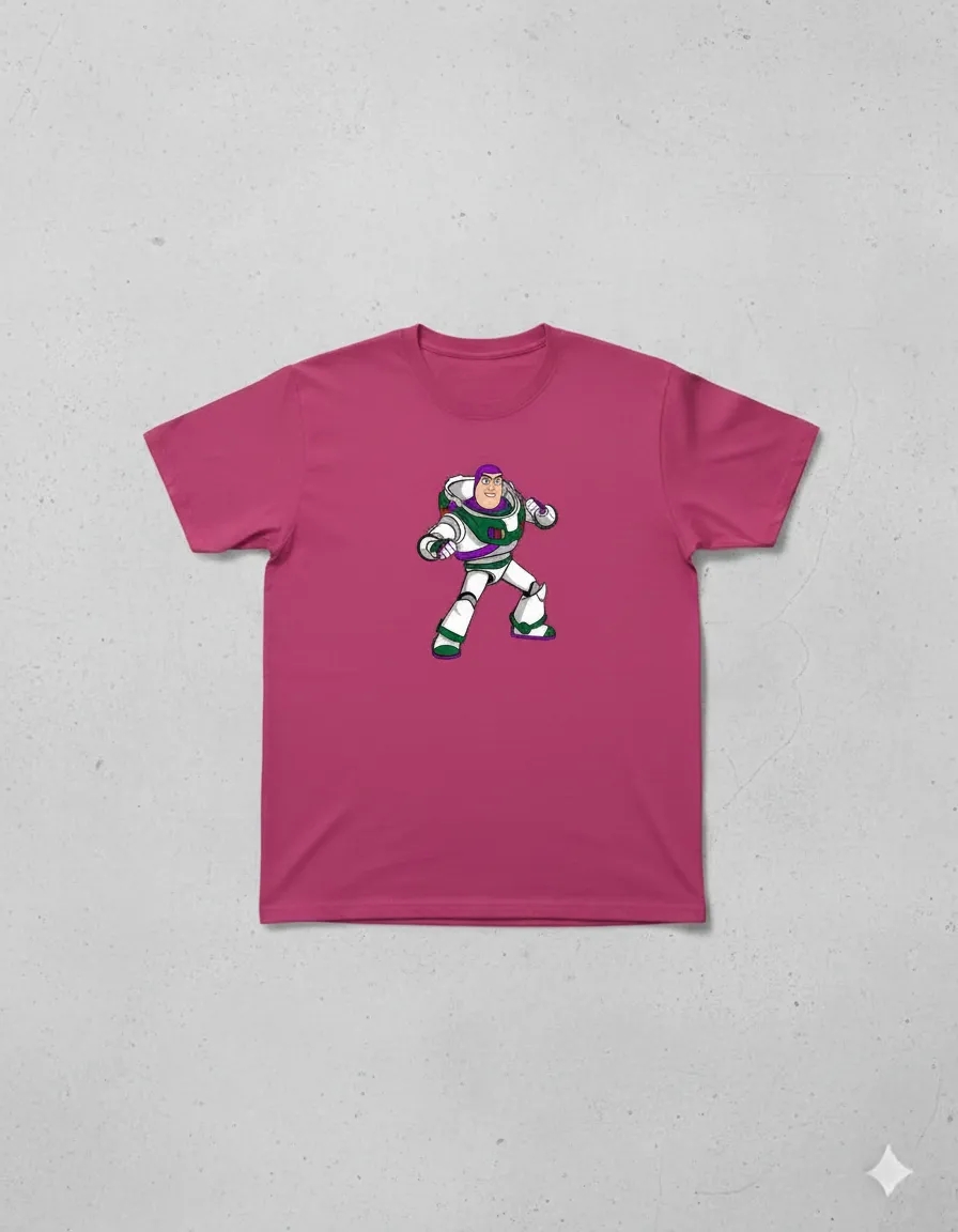 Camiseta Malha PV Manga Curta Adulto Unissex Rosa Buzz Lightyear Toy Story Estampa Silk Screen Manual Prime mlc