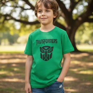 D_NQ_NP_2X_960531-MLA113191048546_072026-F Camiseta Manga Curta Malha PV Infantil Unissex Verde Transformers Estampa Silk Screen Manual Premium