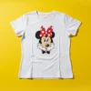 Camiseta Manga Curta Adulto Baby Look Feminina Branca Minnie Mouse mlr