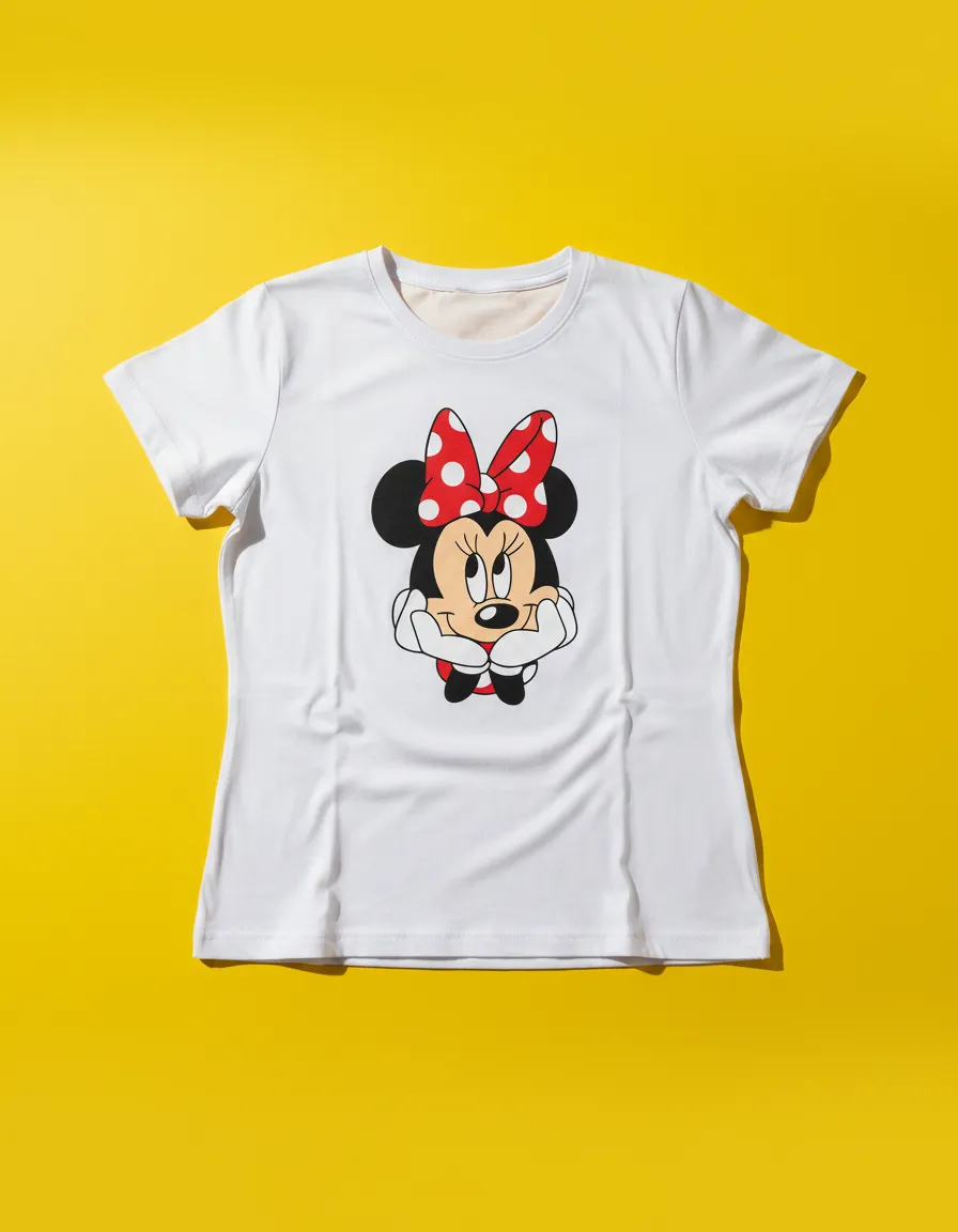 Camiseta Manga Curta Adulto Baby Look Feminina Branca Minnie Mouse mlr