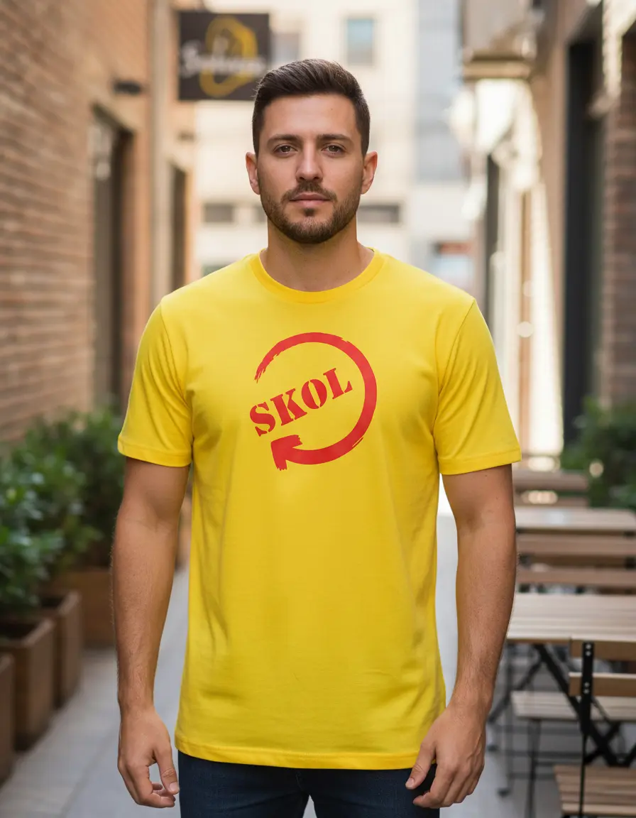 Camiseta Amarela Adulto Unissex Skol Silk Screen Manual mlc