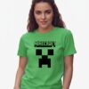Camiseta Manga Curta Baby Look Feminina Verde Minecraft Creeper