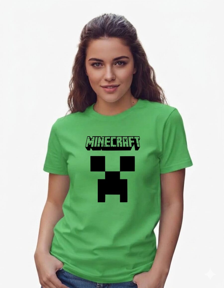 Camiseta Manga Curta Baby Look Feminina Verde Minecraft Creeper