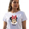 Camiseta Manga Curta Adulto Baby Look Feminina Branca Minnie Mouse mlr
