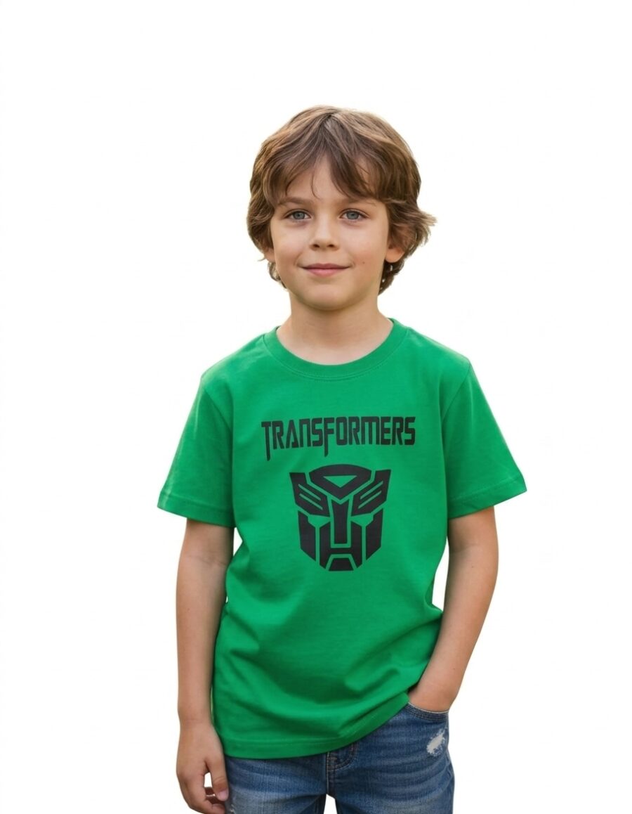 image_715908ad Camiseta Manga Curta Malha PV Infantil Unissex Verde Transformers Estampa Silk Screen Manual Premium