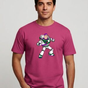 rosa Camiseta Malha PV Manga Curta Adulto Unissex Rosa Buzz Lightyear Toy Story Estampa Silk Screen Manual Prime mlr