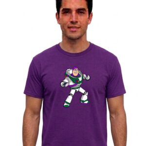 roxa Camiseta Malha PV Manga Curta Adulto Unissex Roxa Buzz Toy Story Estampa Silk Screen Manual Premium Spe