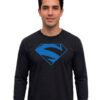 Camiseta Manga Comprida Longa Preta Adulto Unissex Super Homem Elétrico Logo Azul Silk Screen Manual Spe